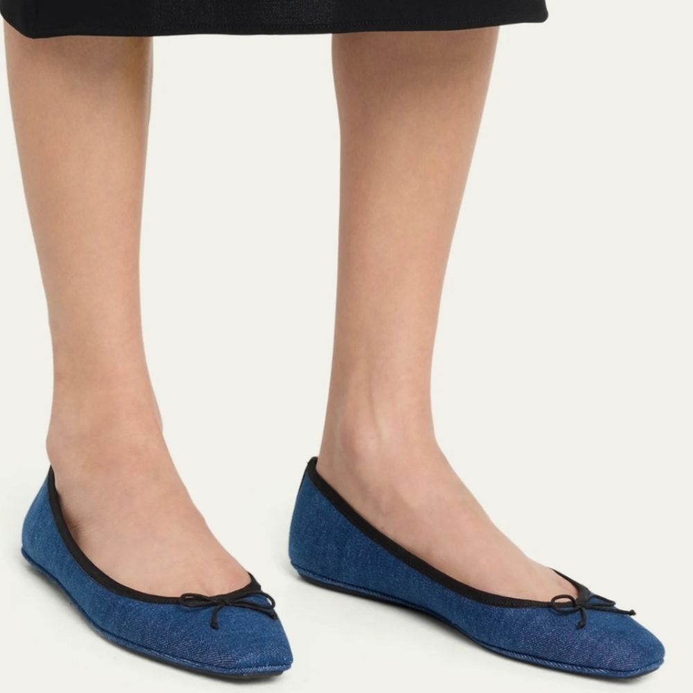 Veronica Beard Blue Denim Bow Flats Size 5 NWT